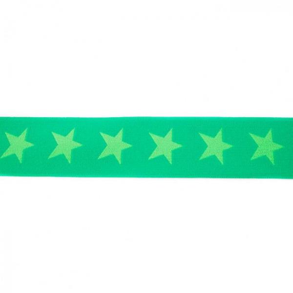 Gummiband Grün mit Hellgrünen Sternen Breite 4 cm